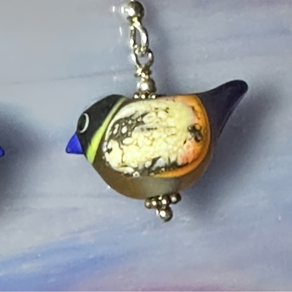 Handcrafted Glass Enamel Bird Earrings – Artisan Dangle Hand Painted 925 Silver - Picture 7 of 11